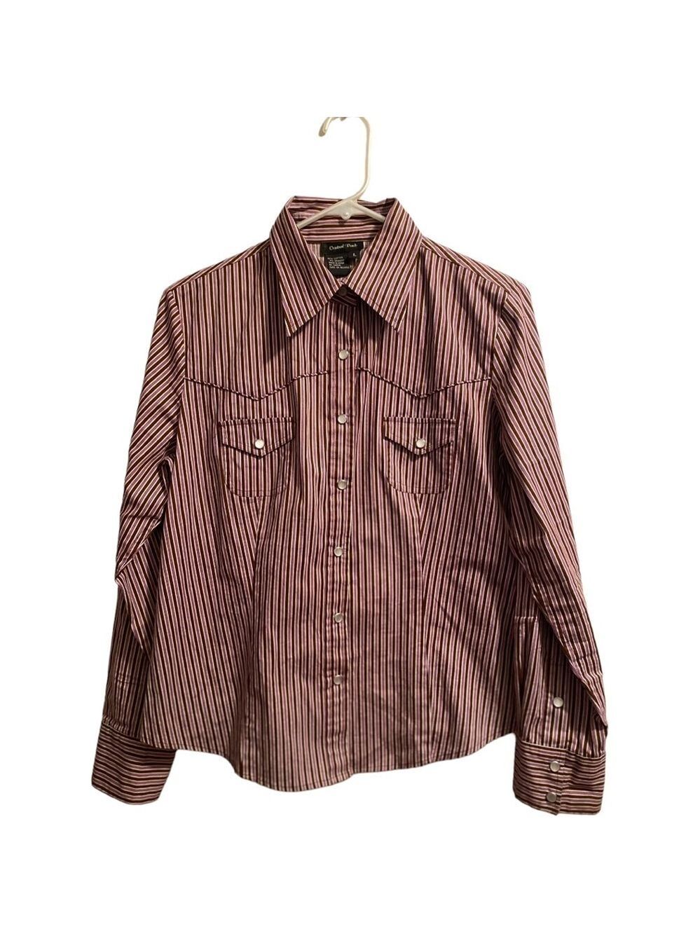 Central Park Western Cowgirl Button Blouse! Women’s Large. Pink & Brown Stripes
